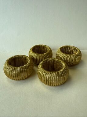 Set of 4 Gold Ribbed Wrapped Elegant Holiday Home Napkin Rings
